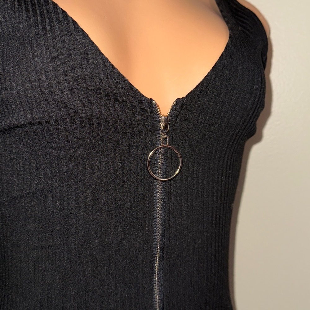 Iris Black Ribbed Zip-Front Bodycon Mini Dress | Size Small - Picture 3 of 4